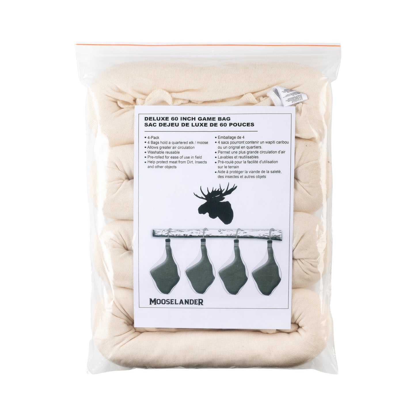 Mooselander - Game Bags for Meat Storage, 4-Pack of Reusable Game Bags