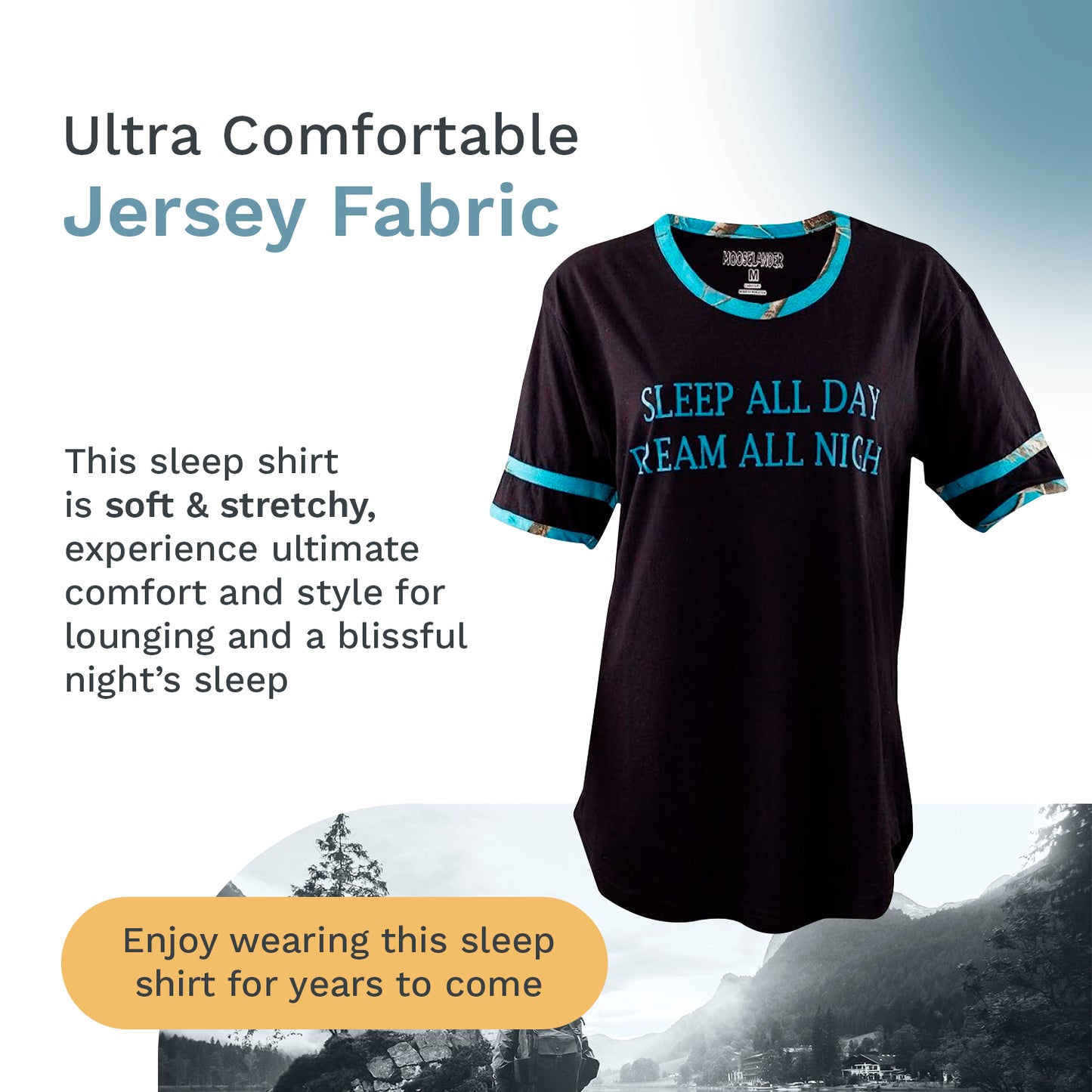 Mooselander - Ladies' Sleep Shirts, Comfy Shirts for Women with Realtree Camo Print, Breathable Adult