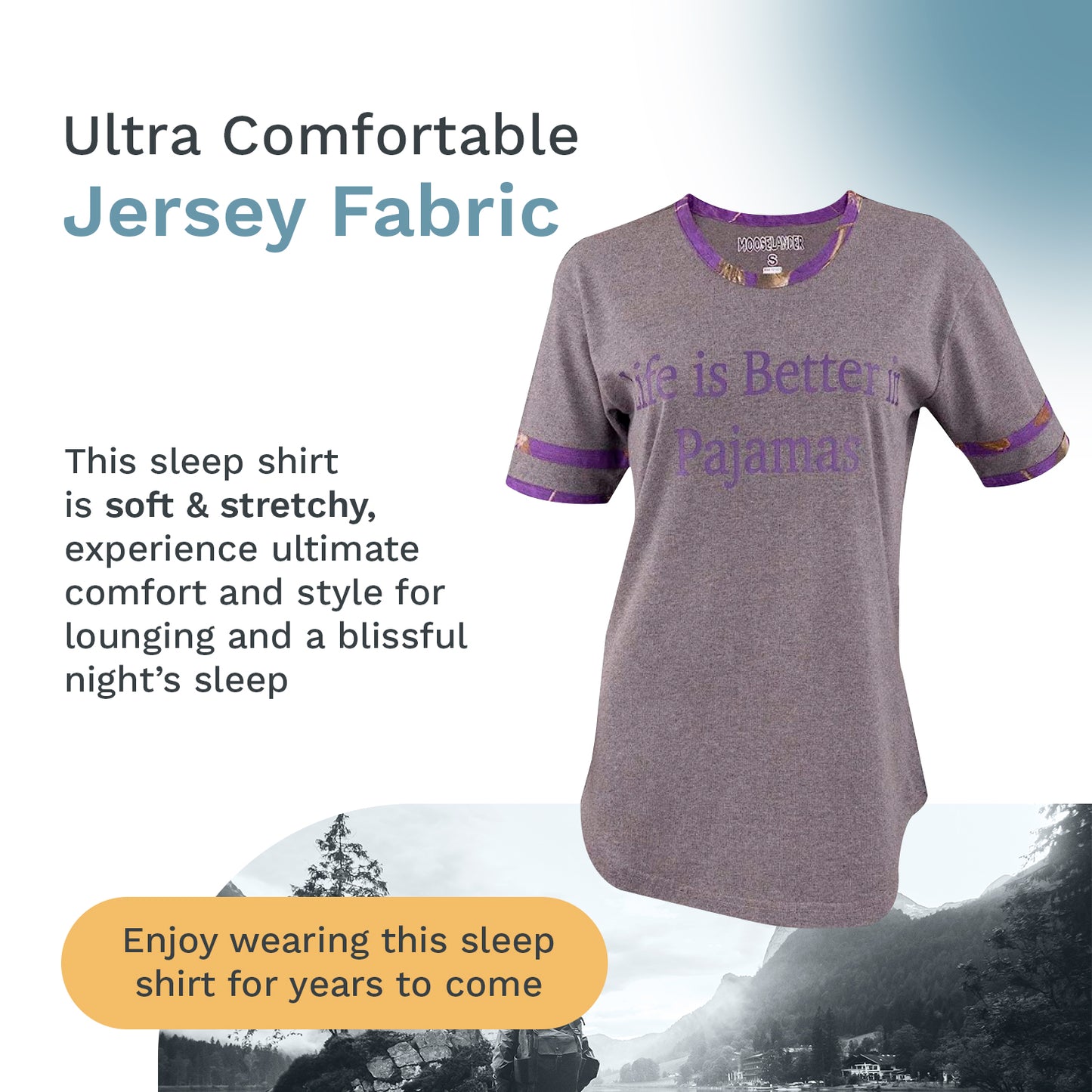 Mooselander - Ladies' Sleep Shirts, Comfy Shirts for Women with Realtree Camo Print, Breathable Adult