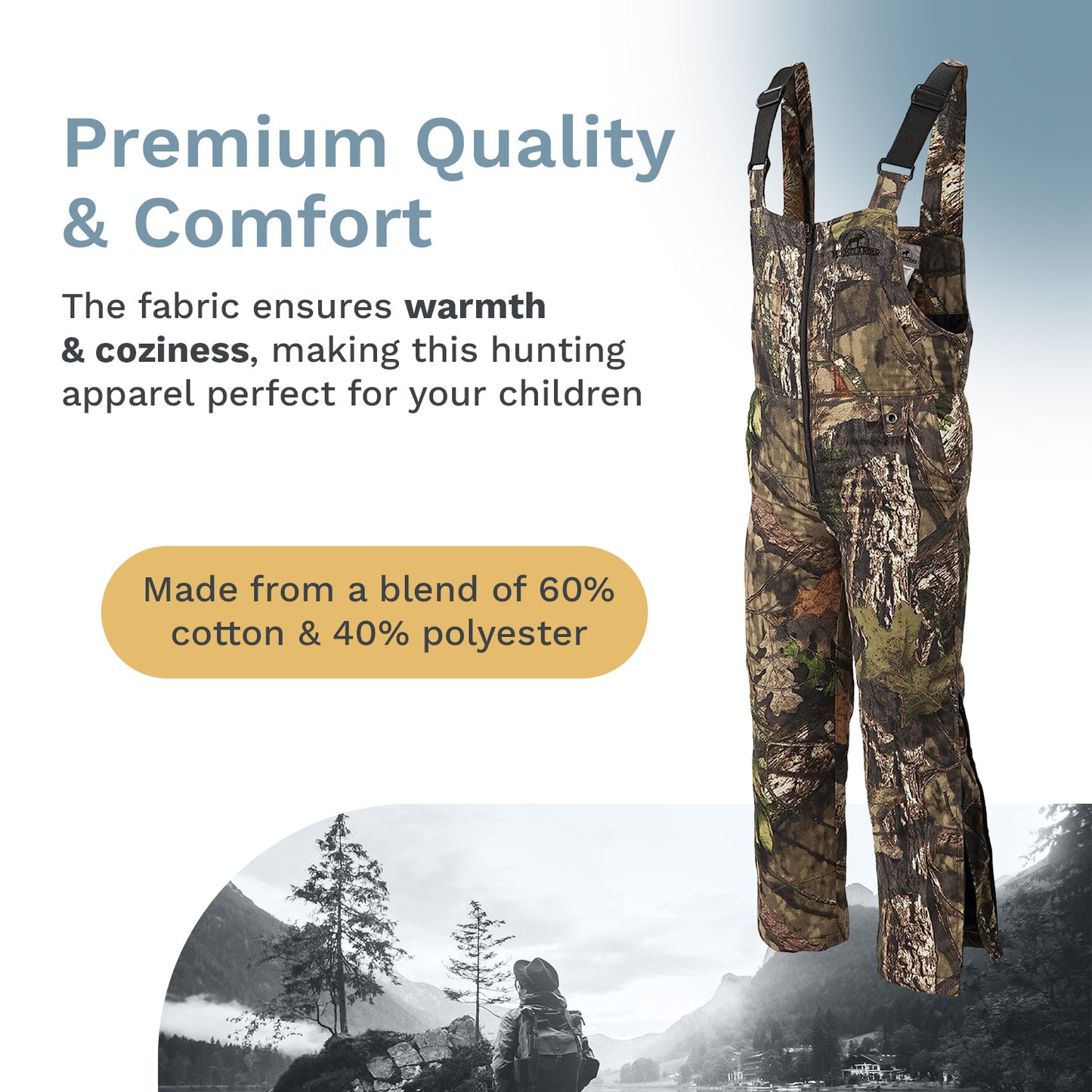 Mooselander - Youth Insulated Bib Overall, Insulated Hunting Bib Overall for Kids and Teens, Practical Kids Hunting Clothes, Youth Camo Bib, Great Cold Weather Gear
