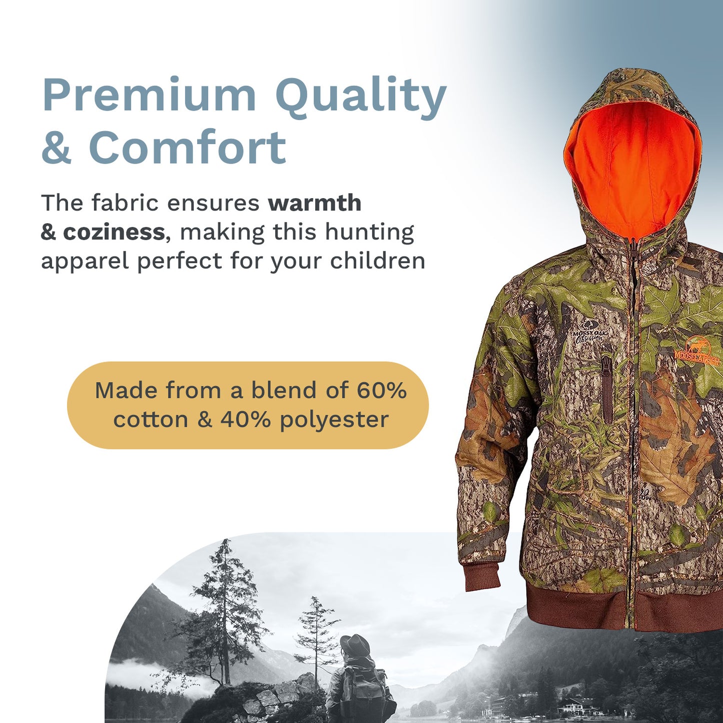 Mooselander - Youth Reversible Full Zip Jacket, Hunting Camo Jacket for Kids and Teens, Versatile and Fashionable Full Zip Hoodie, Premium Hunting Apparel