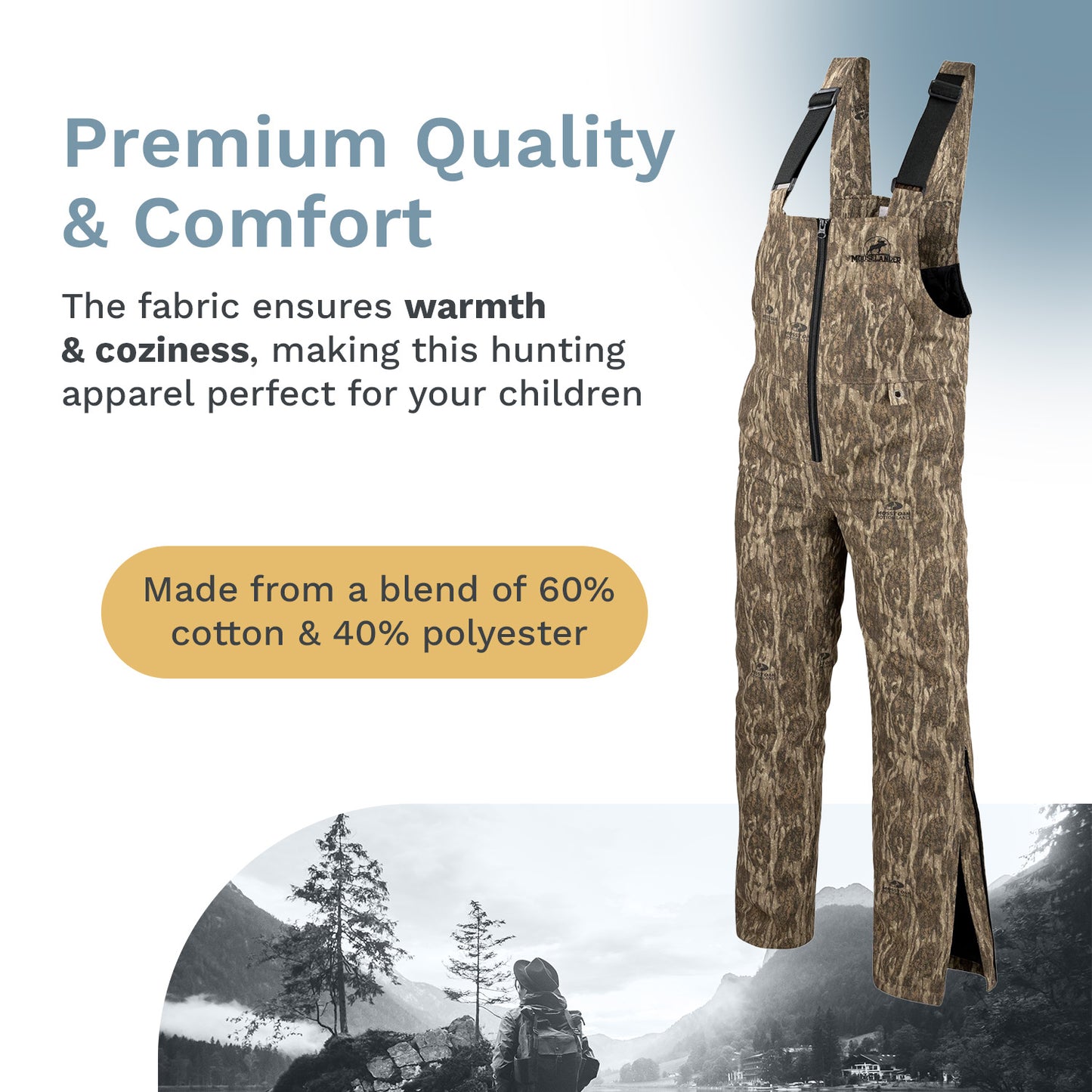 Mooselander - Youth Insulated Bib Overall, Insulated Hunting Bib Overall for Kids and Teens, Practical Kids Hunting Clothes, Youth Camo Bib, Great Cold Weather Gear