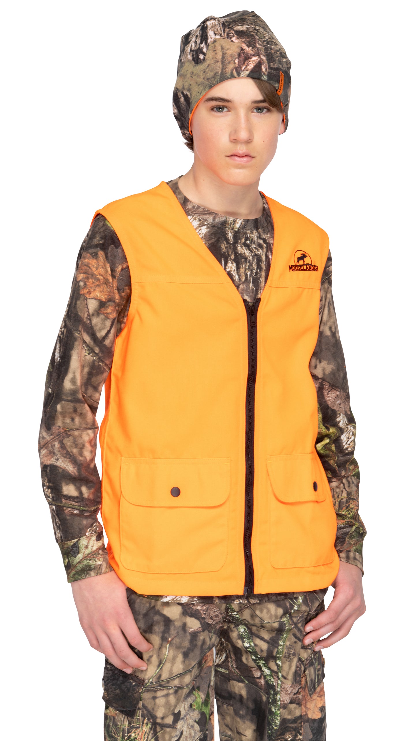 Mooselander Youth Safety Zip Vest in Blaze Orange, Outdoor Vest, Perfect for Hunting