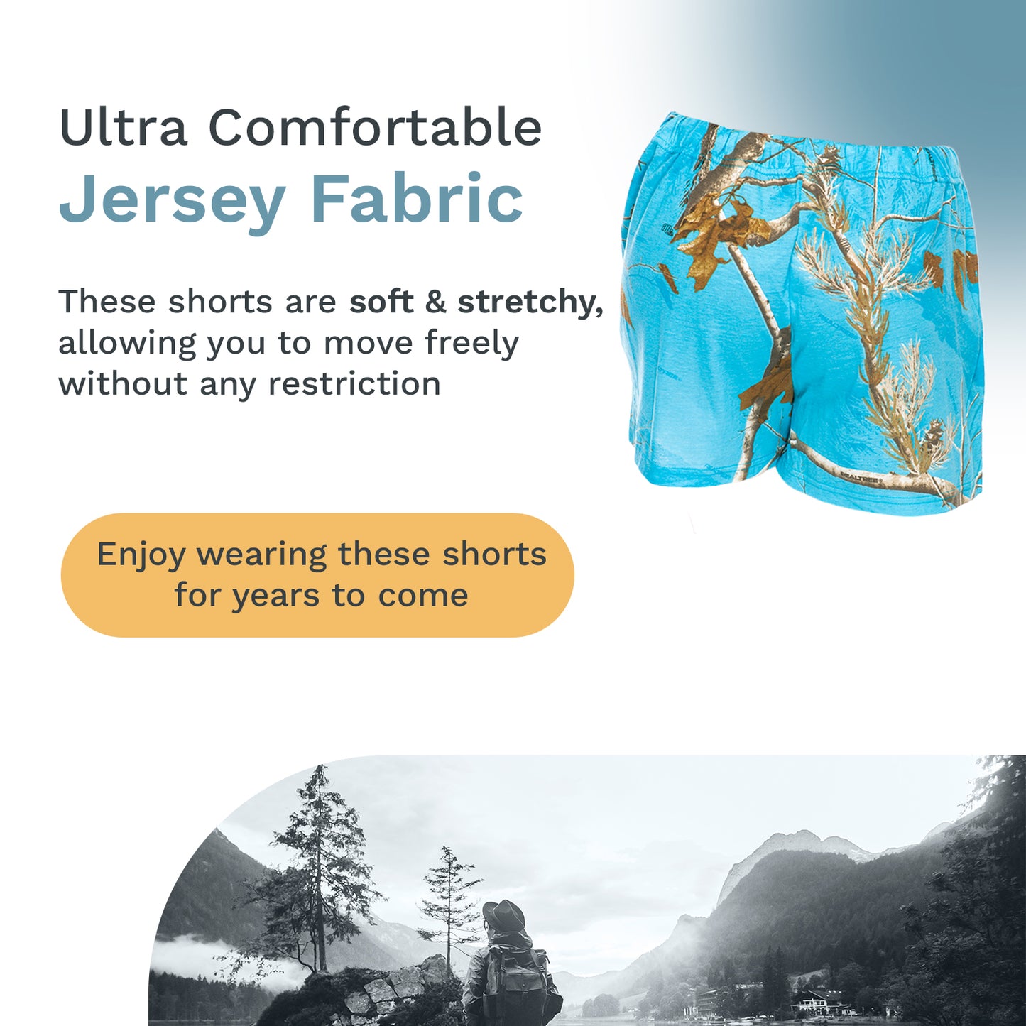 Mooselander - Wide Leg Ladies' Sleep Shorts, Comfy Shorts for Women with Realtree Camo Print, Breathable, Elastic Waistband Camouflage Shorts