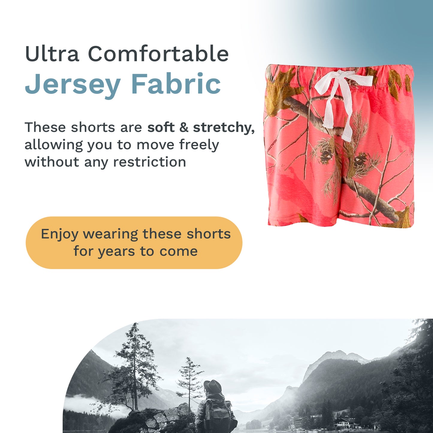 Mooselander - Wide Leg Ladies' Sleep Shorts, Comfy Shorts for Women with Realtree Camo Print, Breathable, Elastic Waistband Camouflage Shorts