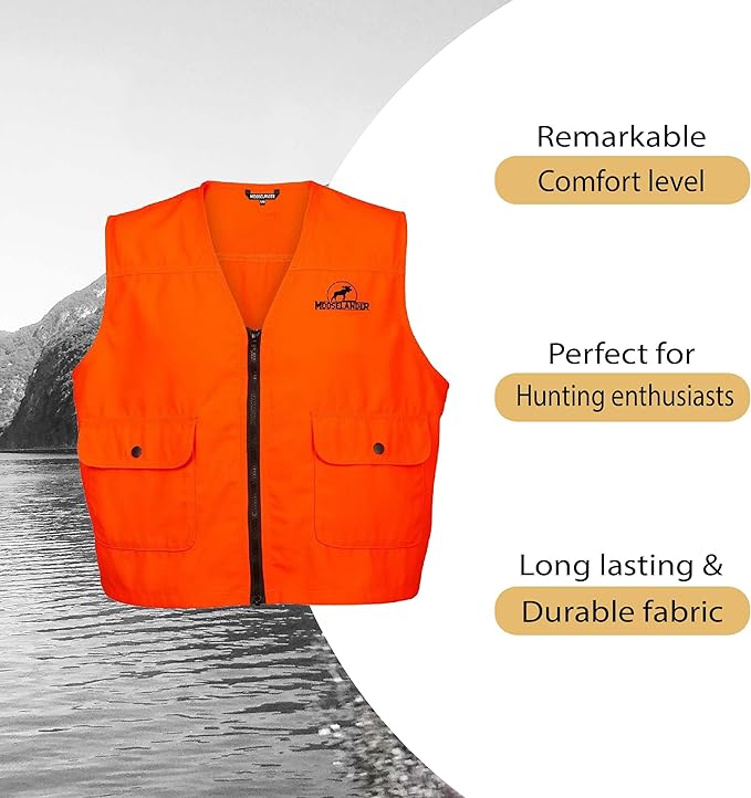 Mooselander - Men's Blaze Orange Safety Vest, Perfect for Hunting and Outdoor Activity