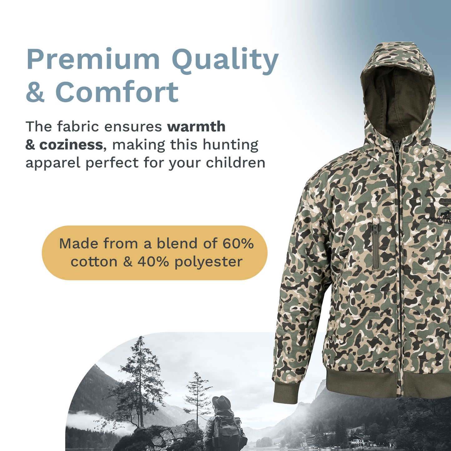 Mooselander - Youth Reversible Full Zip Jacket, Hunting Camo Jacket for Kids and Teens, Versatile and Fashionable Full Zip Hoodie, Premium Hunting Apparel
