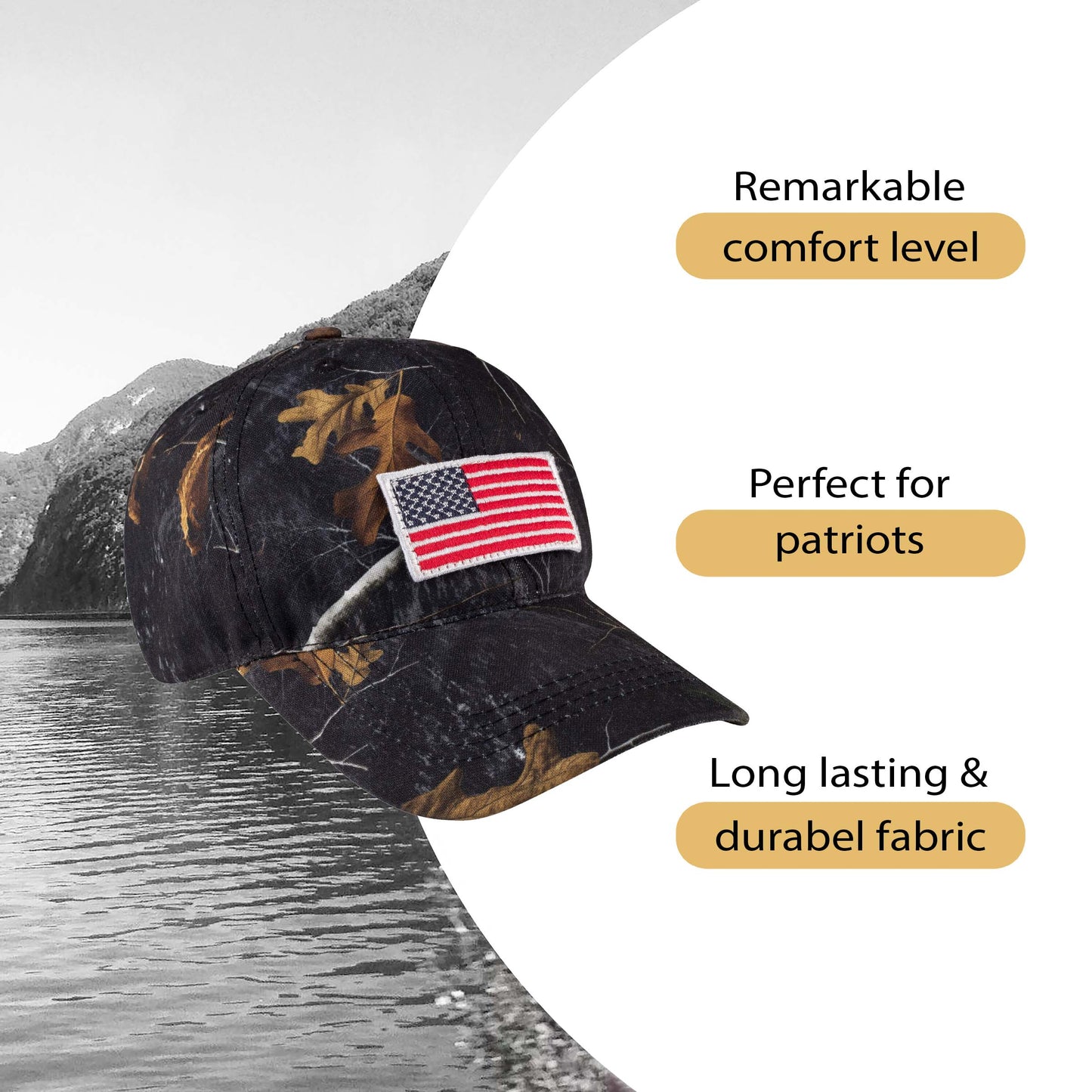 Mooselander Men's Patriotic Cap with USA Flag Patch (US, Alpha, One Size)