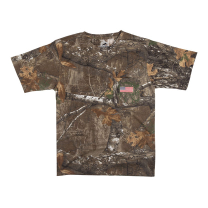 Men's Patriotic Camo T-Shirt: USA Flag Embroidery, Camouflage Street & Gym Wear, Chest Pocket, Hunting Apparel