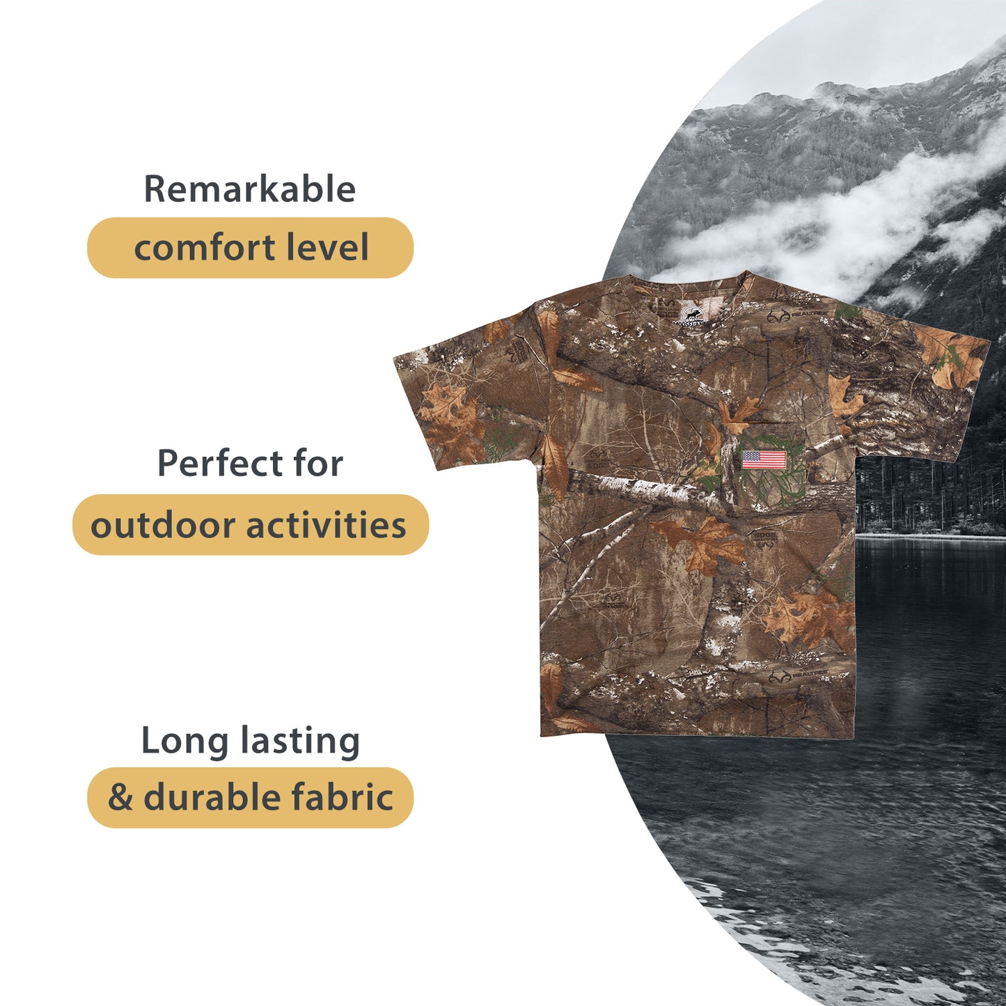 Men's Patriotic Camo T-Shirt: USA Flag Embroidery, Camouflage Street & Gym Wear, Chest Pocket, Hunting Apparel