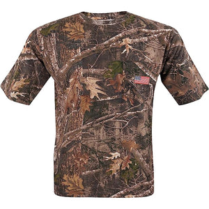 Mooselander - Men's Patriotic T-Shirt, Camo T-Shirt for Men, Hunting Apparel with USA Flag Embroidery in Chest Pocket, Great Camouflage Street Wear & Gym Shirt