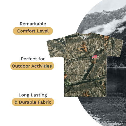 Men's Patriotic Camo T-Shirt: USA Flag Embroidery, Camouflage Street & Gym Wear, Chest Pocket, Hunting Apparel