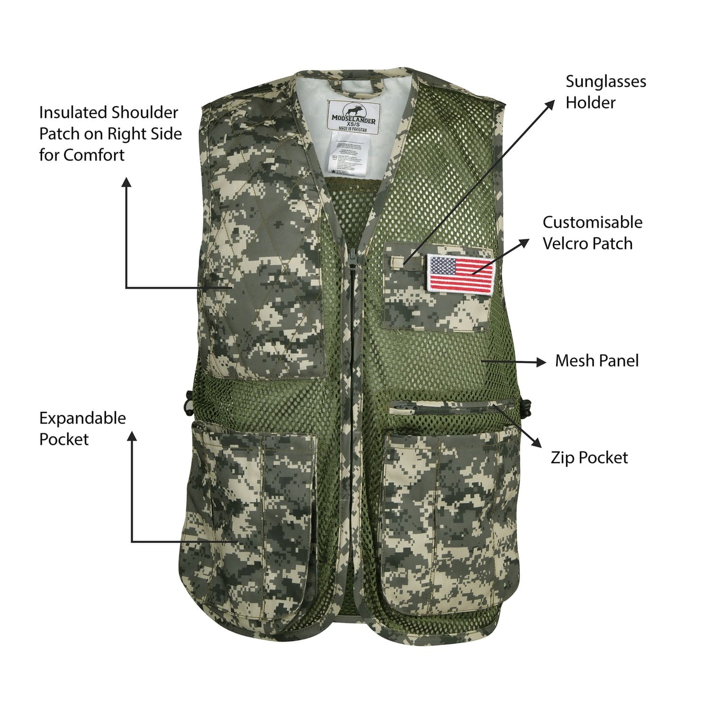 Mooselander Shooting Vest, Range and Skeet Shooting Vest with Right Hand Shoulder Pad