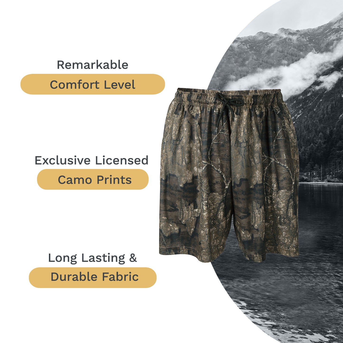 Mooselander Men's Athletic Camo Shorts – Lightweight, Breathable Gym Shorts with Zip Pockets for Active Comfort