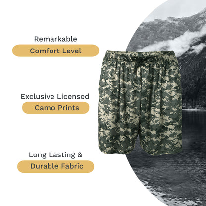 Mooselander Men's Athletic Camo Shorts – Lightweight, Breathable Gym Shorts with Zip Pockets for Active Comfort