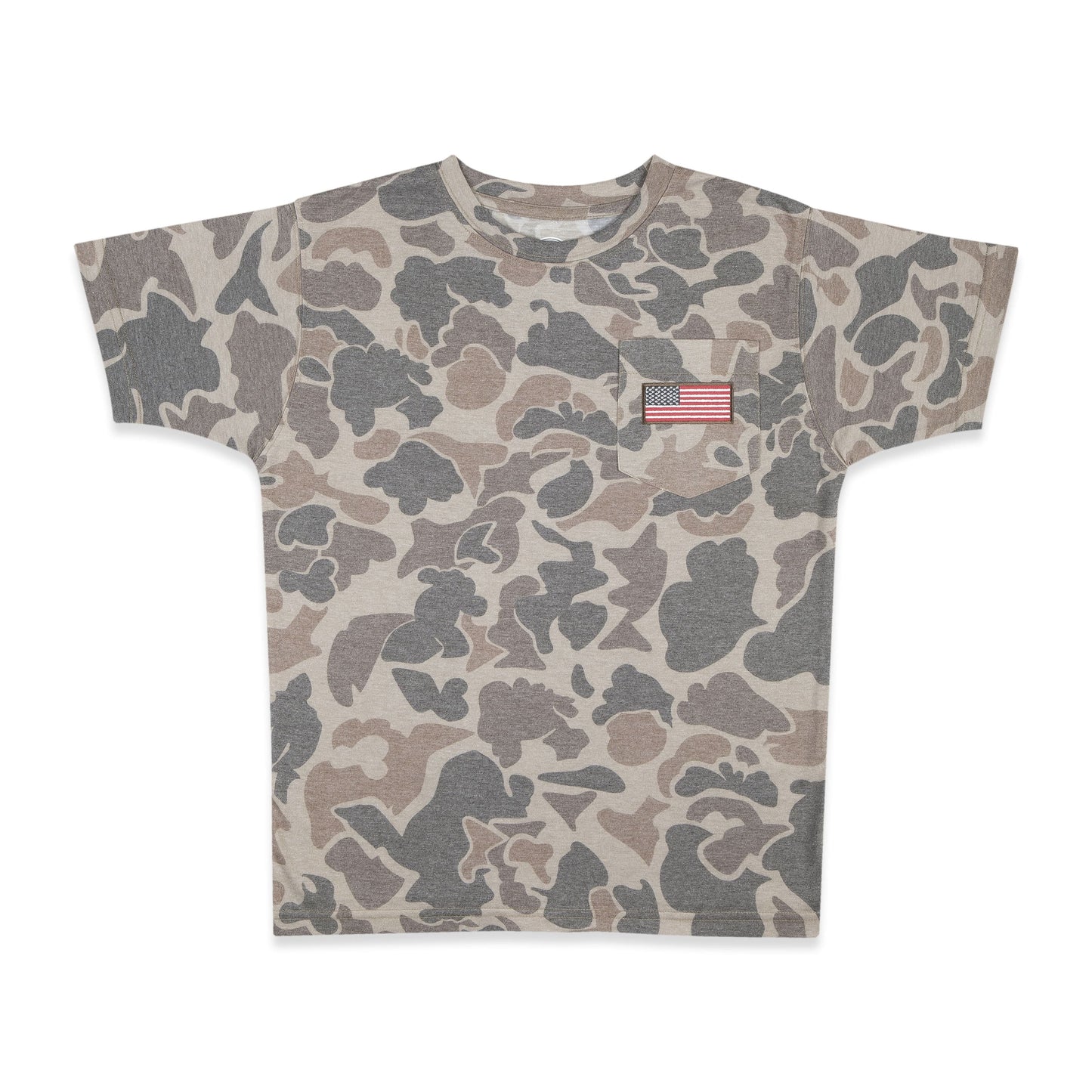 Men's Patriotic Camo T-Shirt: USA Flag Embroidery, Camouflage Street & Gym Wear, Chest Pocket, Hunting Apparel