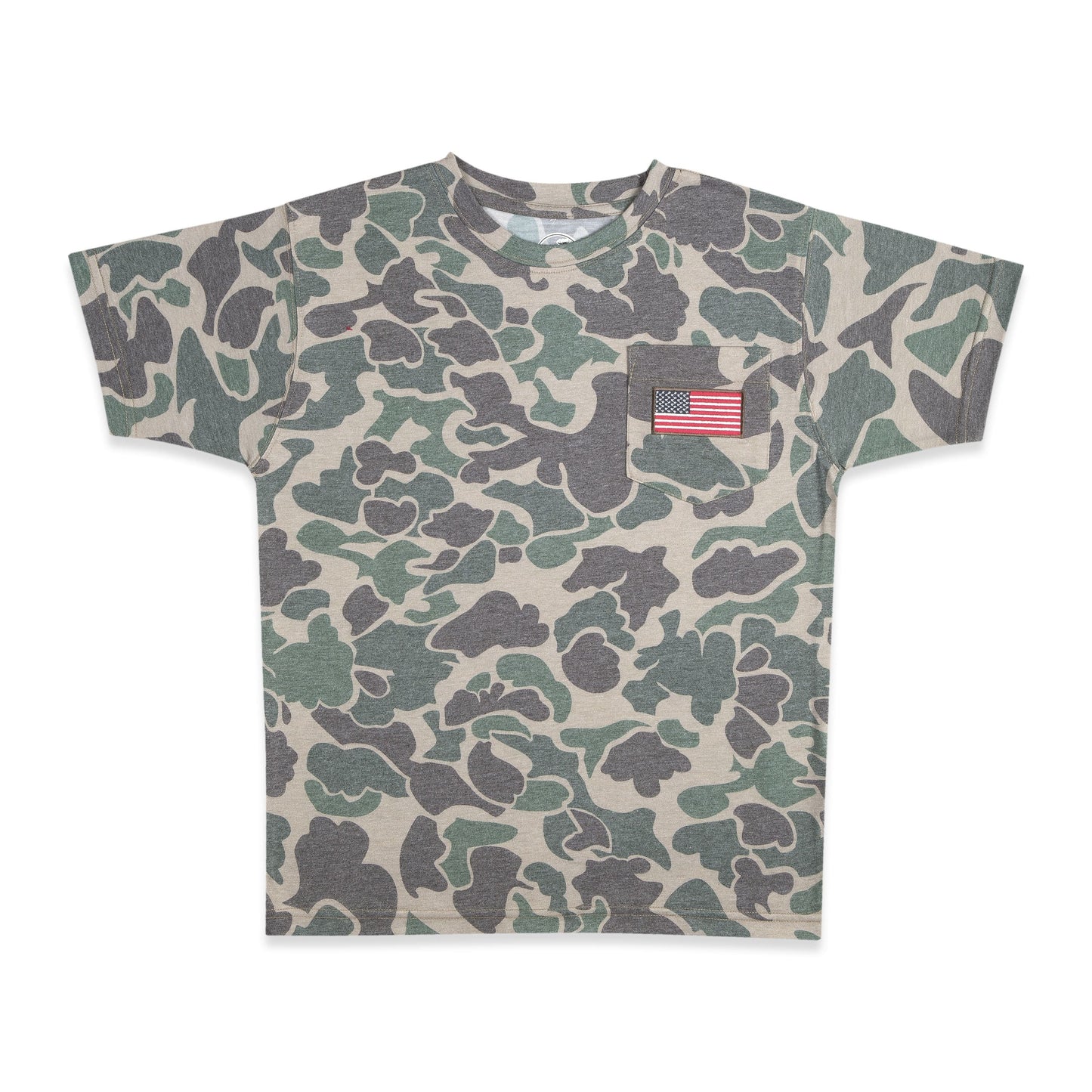 Men's Patriotic Camo T-Shirt: USA Flag Embroidery, Camouflage Street & Gym Wear, Chest Pocket, Hunting Apparel
