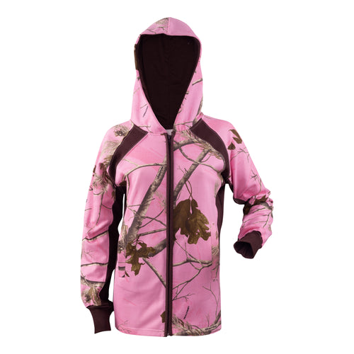 Lades Zip Fleece Hoodie in Realtree AP Pink Camo Print