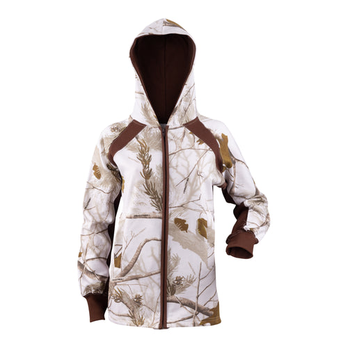 Lades Zip Fleece Hoodie in Realtree AP Snow Camo Print