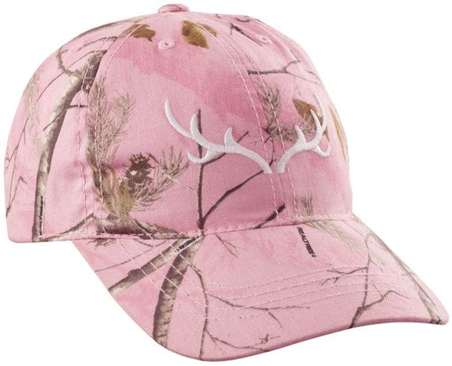 Ladies Baseball Cap in Realtree AP Pink with White Antler Embroidery