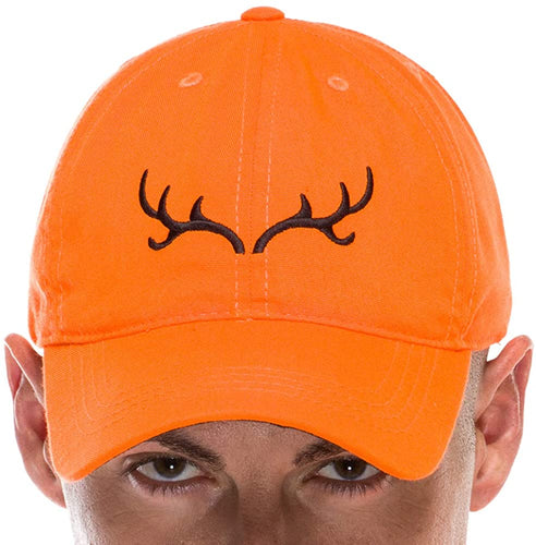 Adult Hunting Baseball Cap in Blaze Orange with Embroidered Brown Antler