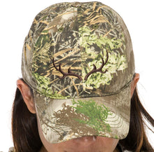 Ladies Baseball Cap in Realtree Max 1 Camo Print with Brown Antler Embroidery