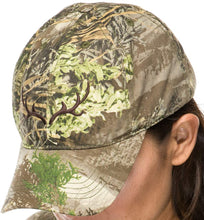 Ladies Baseball Cap in Realtree Max 1 Camo Print with Brown Antler Embroidery