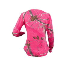 Ladies Long Sleeve Henley Shirt in Realtree AP Pink Camo Print