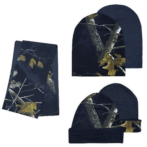 Ladies Reversible Beanie + Infinity Scarf Set in Realtree AP Black Camo Print