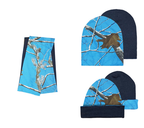 Ladies Reversible Beanie + Infinity Scarf Set in Realtree AP Blue Fish Camo Print