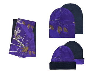 Ladies Reversible Beanie + Infinity Scarf Set in Realtree AP Purple Camo Print