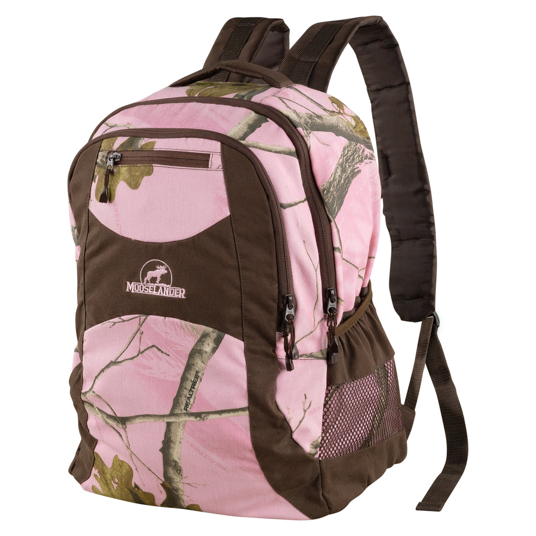 Casual Daypack / Backpack in Realtree Pink Camo Print & Chocolate