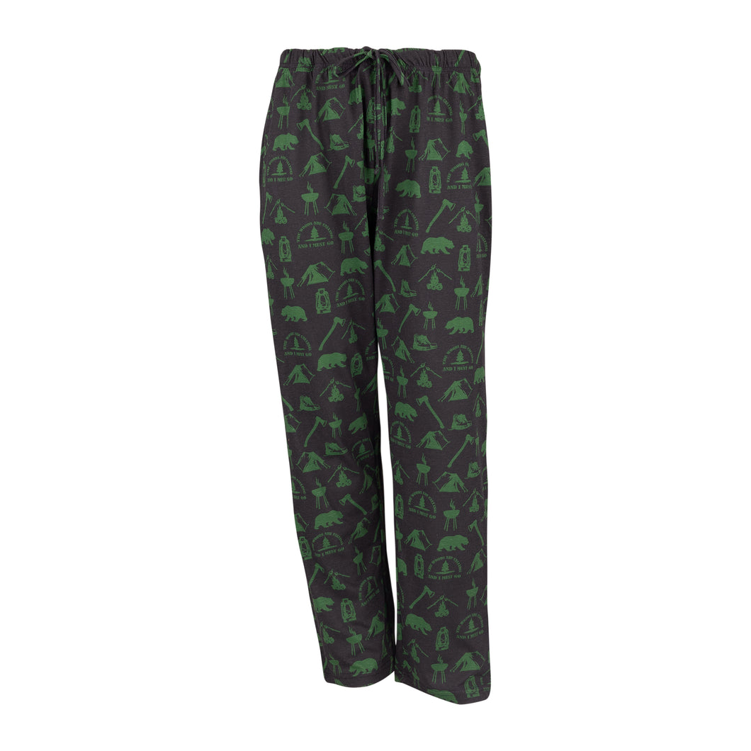Men's Lounge Pants in Camping Graphic Print (Black/Green)