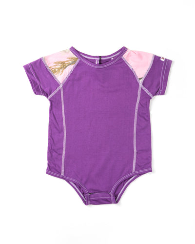 Infant Colorblocked Onesie in Purple with Realtree Camo Accents