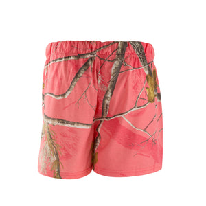 Mooselander - Wide Leg Ladies' Sleep Shorts, Comfy Shorts for Women with Realtree Camo Print, Breathable, Elastic Waistband Camouflage Shorts, AP Sugar Coral