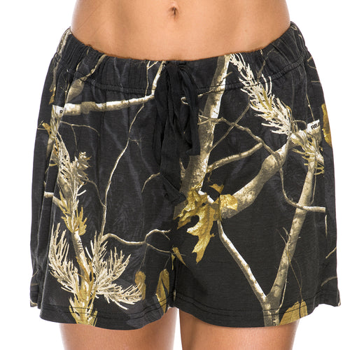 Ladies Sleep Shorts in Realtree AP Black Camo Print