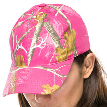 Ladies Baseball Cap in Realtree AP Hot Pink Camo Print with White Antler Embroidery