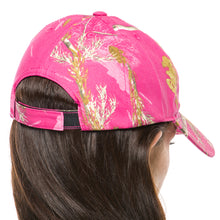 Ladies Baseball Cap in Realtree AP Hot Pink Camo Print with White Antler Embroidery