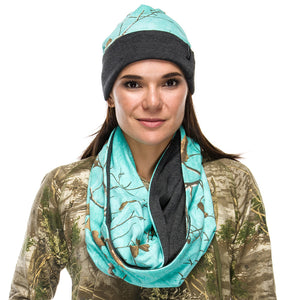Ladies Reversible Beanie + Infinity Scarf Set in Realtree AP Sea Glass Camo Print